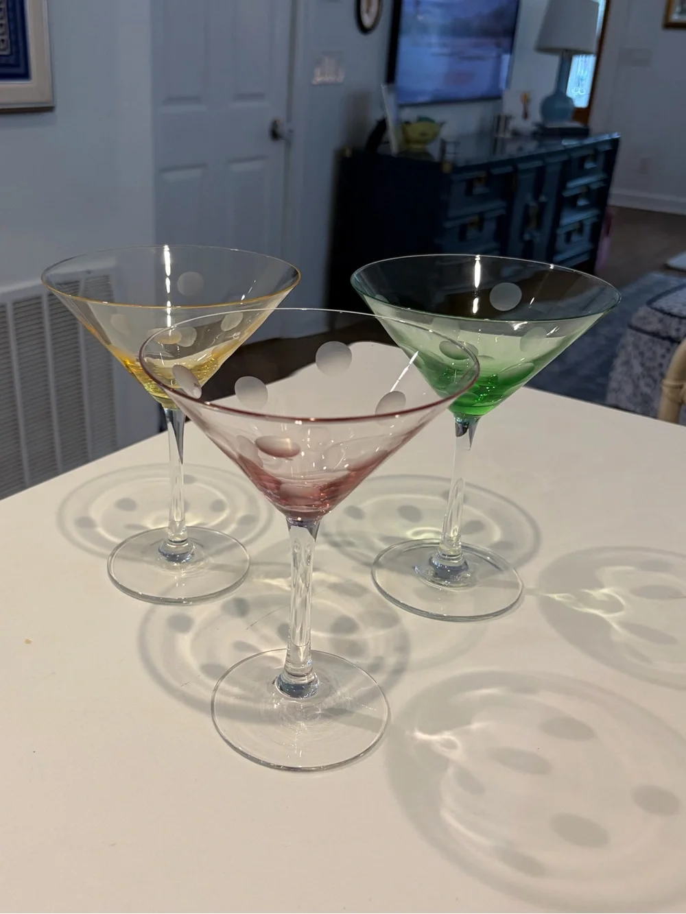 Waterford Marquis Polka Dot Martini Glasses (pink, green and yellow)
